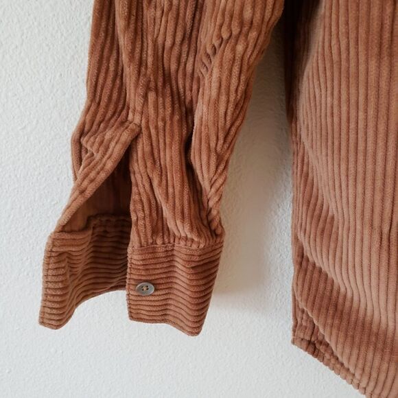 Treasure & Bond Corduroy Button Front Hoodie (Big Boys) Brown Dijon/XL - Picture 4 of 9